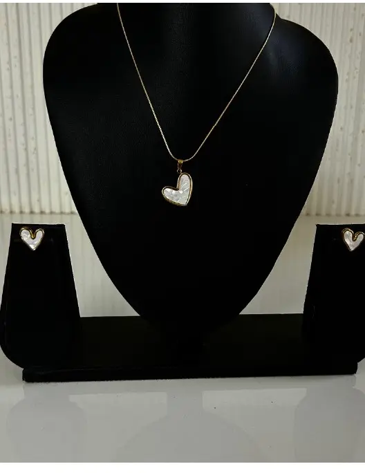 Enamel heart necklace + earring combo