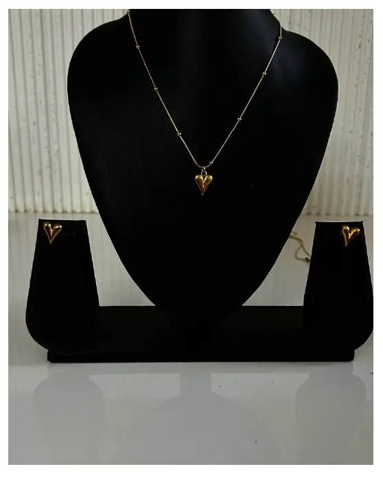 Pointed heart necklace + earring combo