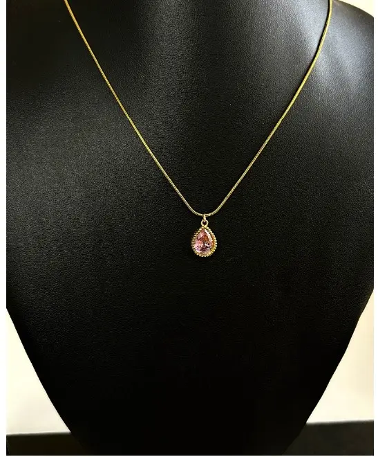 Pink drop stone necklace